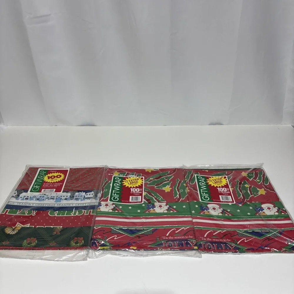 Vintage Christmas Gift Wrap Paper Artfaire New Sealed 3 Packs 300sq Feet Holiday